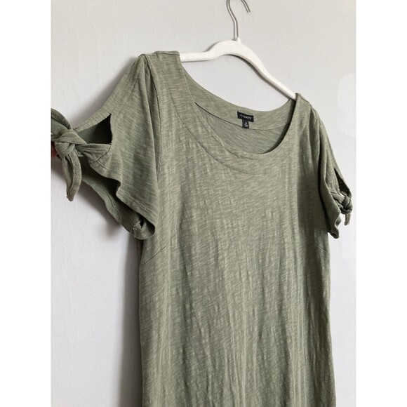 Talbots Tie Sleeve TShirt Dress Green 100% Cotton Slub MEDIUM - Picture 2 of 7